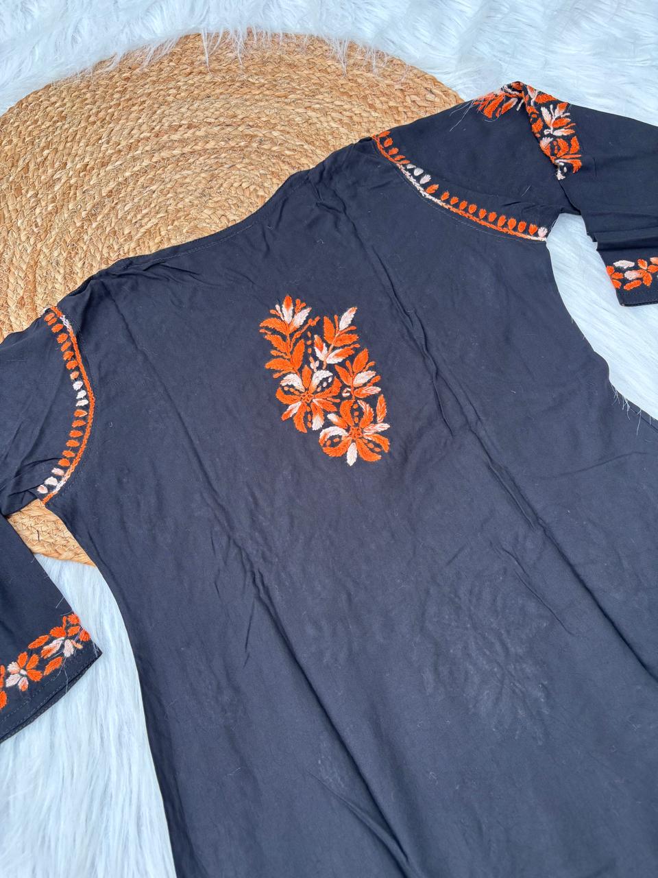 Shefrin Soft Rayon Lucknowi Handwork Chikankari Kurti - Rush Colour