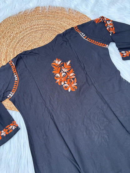 Shefrin Soft Rayon Lucknowi Handwork Chikankari Kurti - Rush Colour