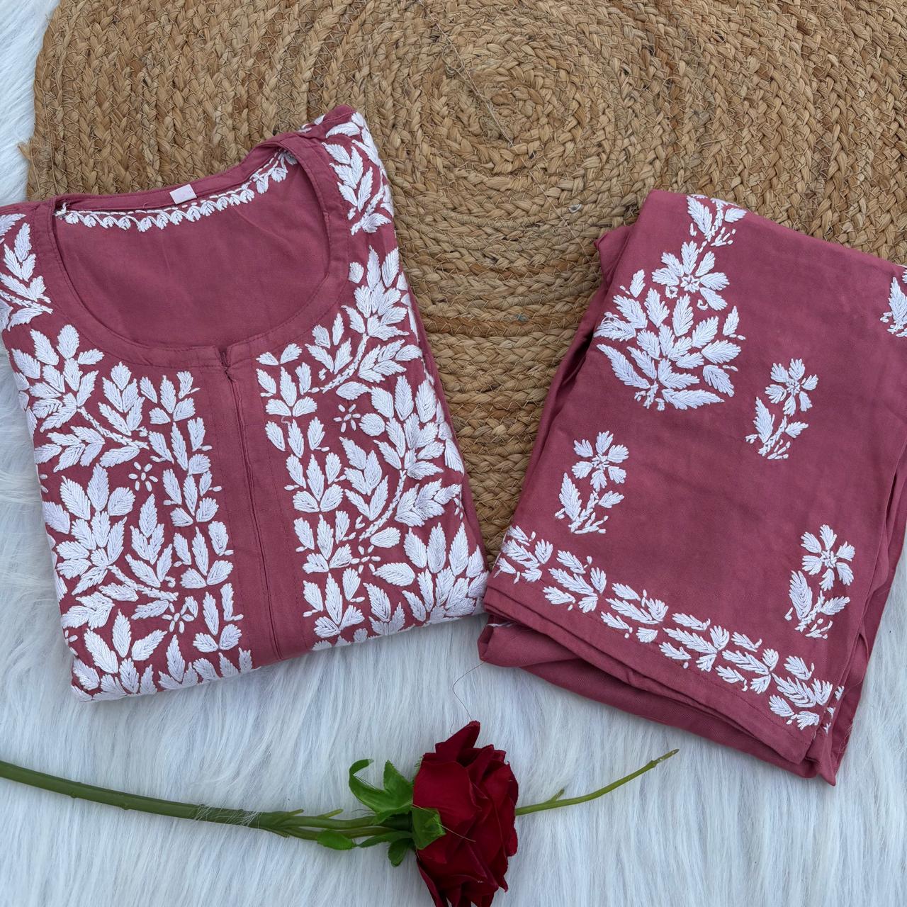 Samara Rayon Handwork Chikankari Kurti Plazo Set - Gazri Colour