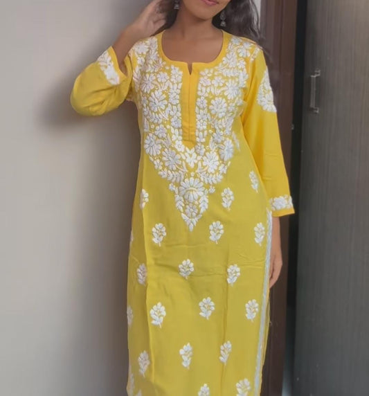 Maysa Soft Rayon Chikankari Kurti - Yellow Colour