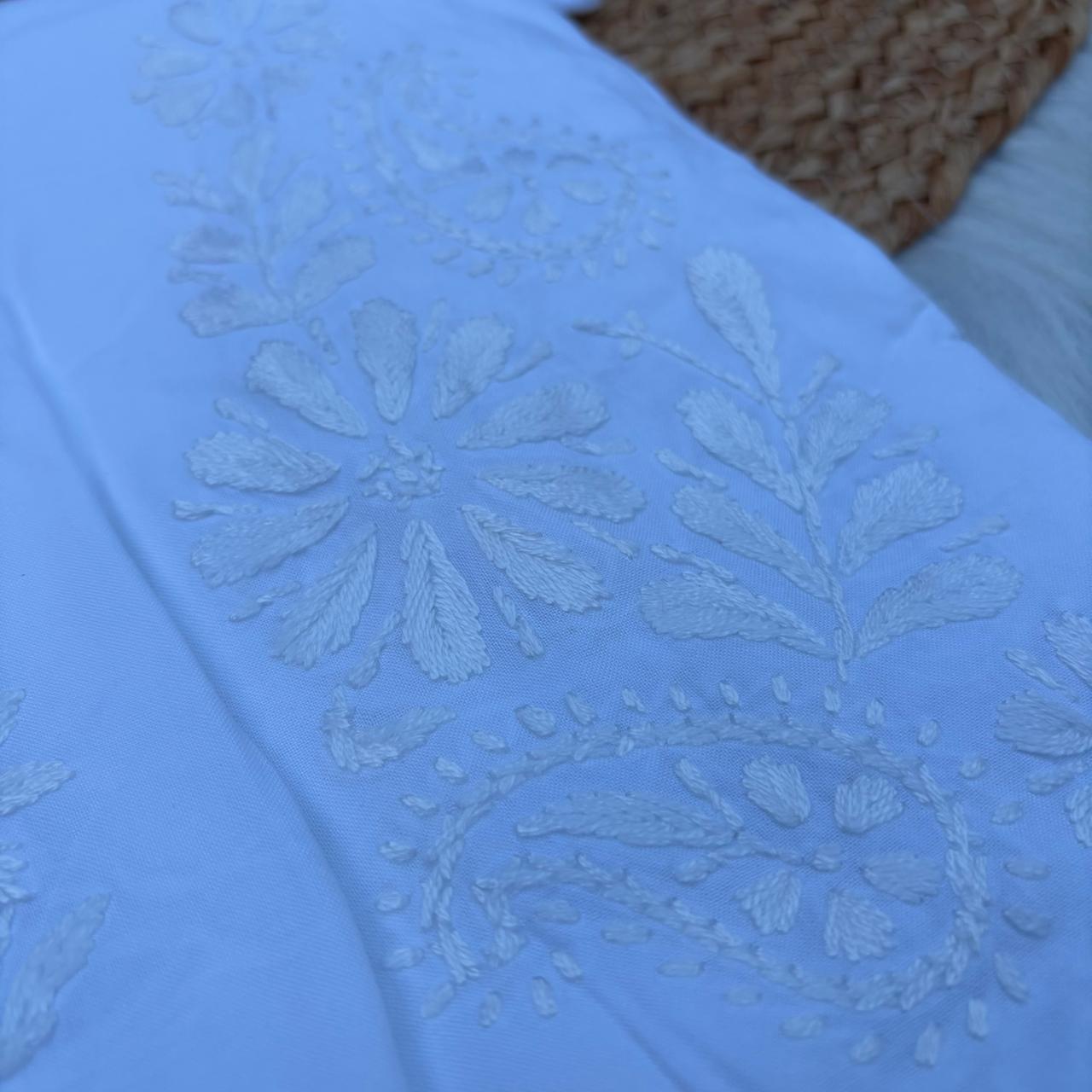 Maheen Soft Rayon Chikankari Plazo - White Color
