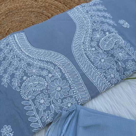 Madhuri Voile Cotton Chikankari Unstitched 3 pc set - Grey Colour