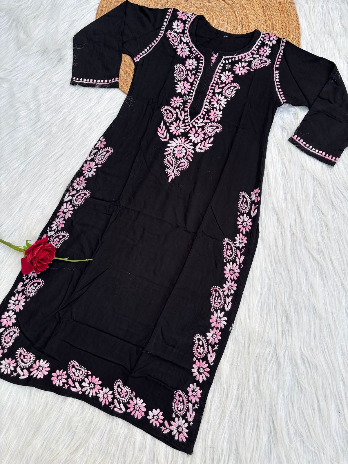 Ghada Soft Rayon Lucknowi Handwork Chikankari Kurti - Light   Pink Colour