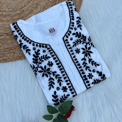 Shraddha Kapoor inspired Pure Cotton Chikankari Kurti - Black Colour - Chikankaar