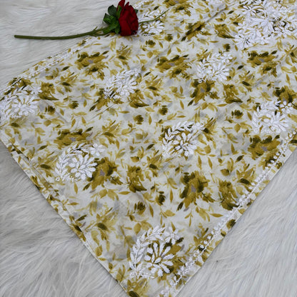 Amara Pure Mulmul Chikankari  Handwork Kurti -Green Colour