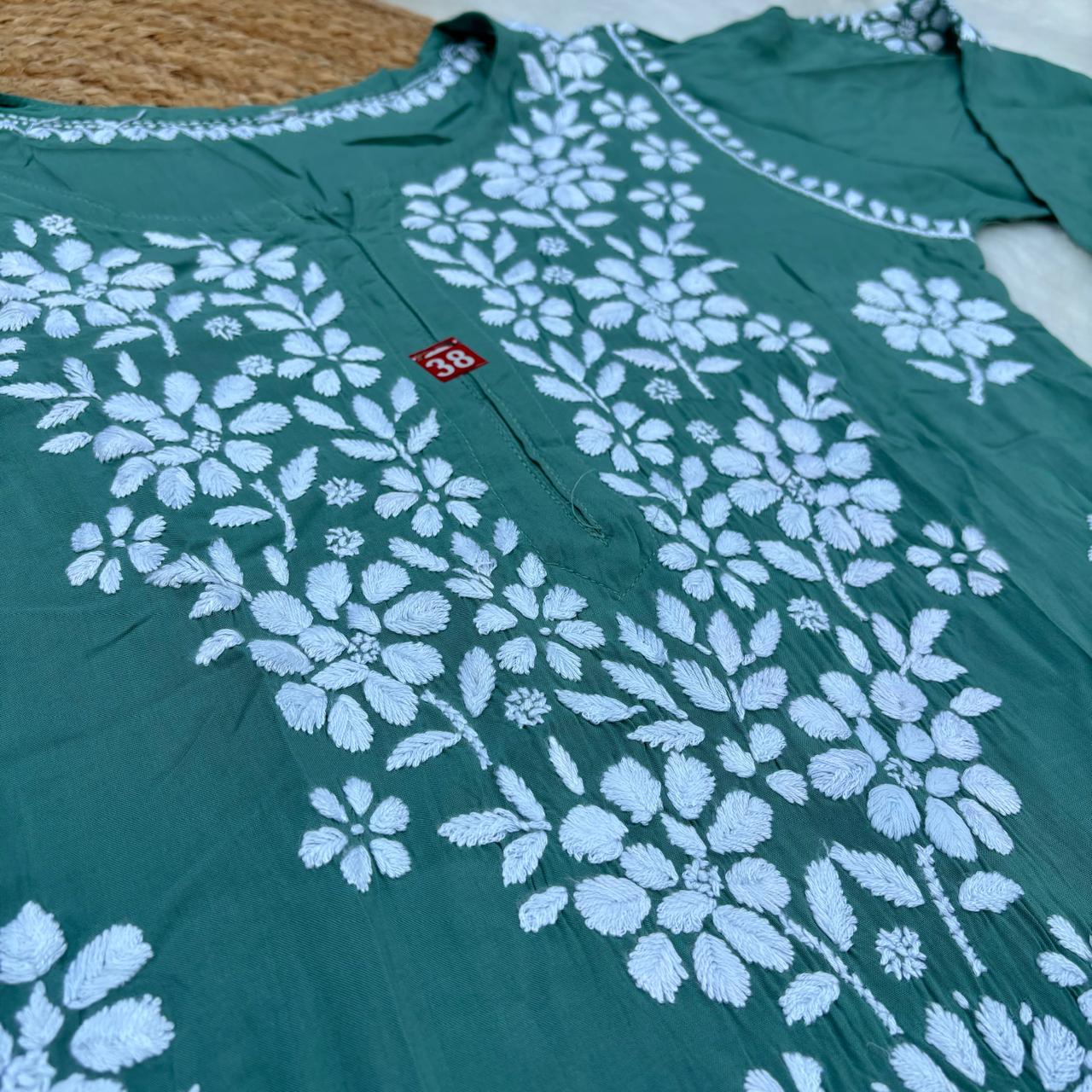 Avneet Kaur Inspired Modal Chikankari Kurti - Pista colour