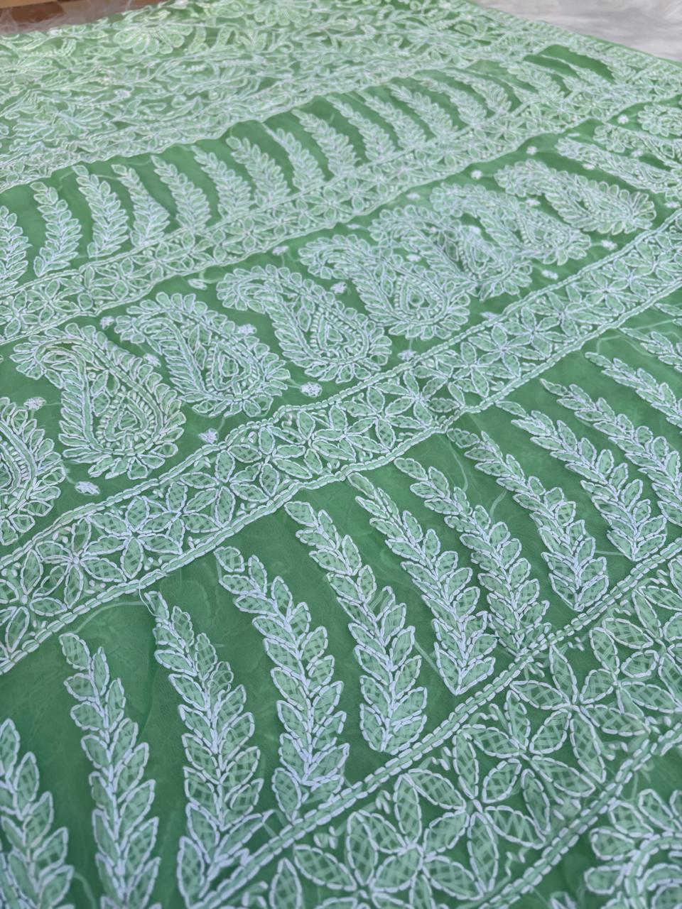 Shehnaz Georgette Full Jaal Saree with Unstitched blouse - Green Colour