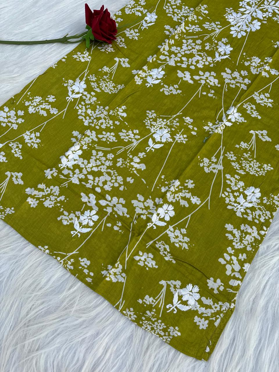 Sidra Pure Mulmul Chikankari Handwork Kurti - Green Colour