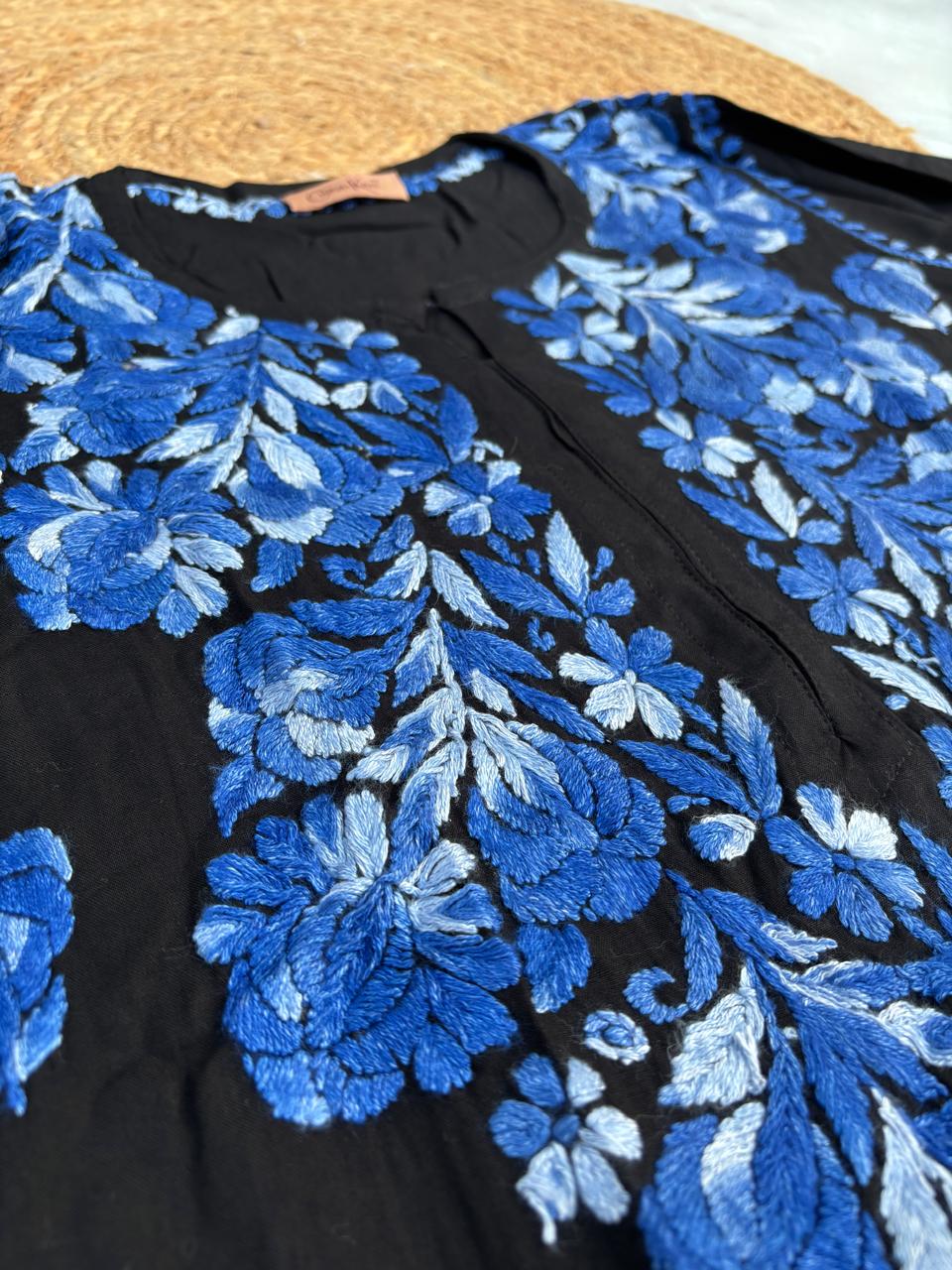 Rida Rayon Handwork Chikankari Kurti Set - Blue Colour