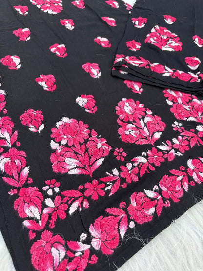 Rida Rayon Handwork Chikankari Kurti Set - Pink Colour