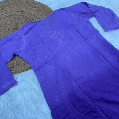 Tamanna Ombre Shaded Dobby Cotton Chikankari Kurti - Purple Colour