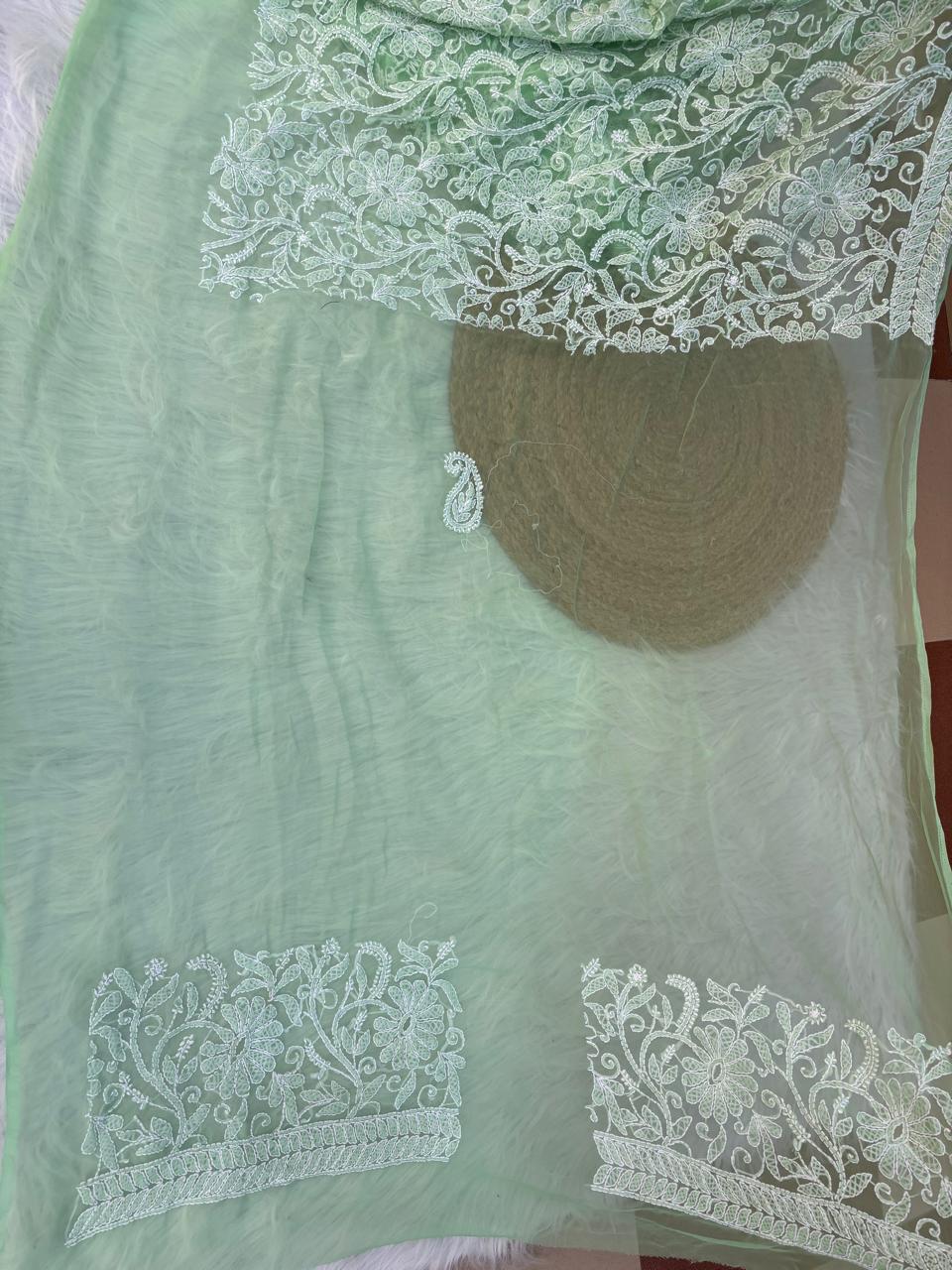 Shehnaz Georgette Full Jaal Saree with Unstitched blouse - Green Colour