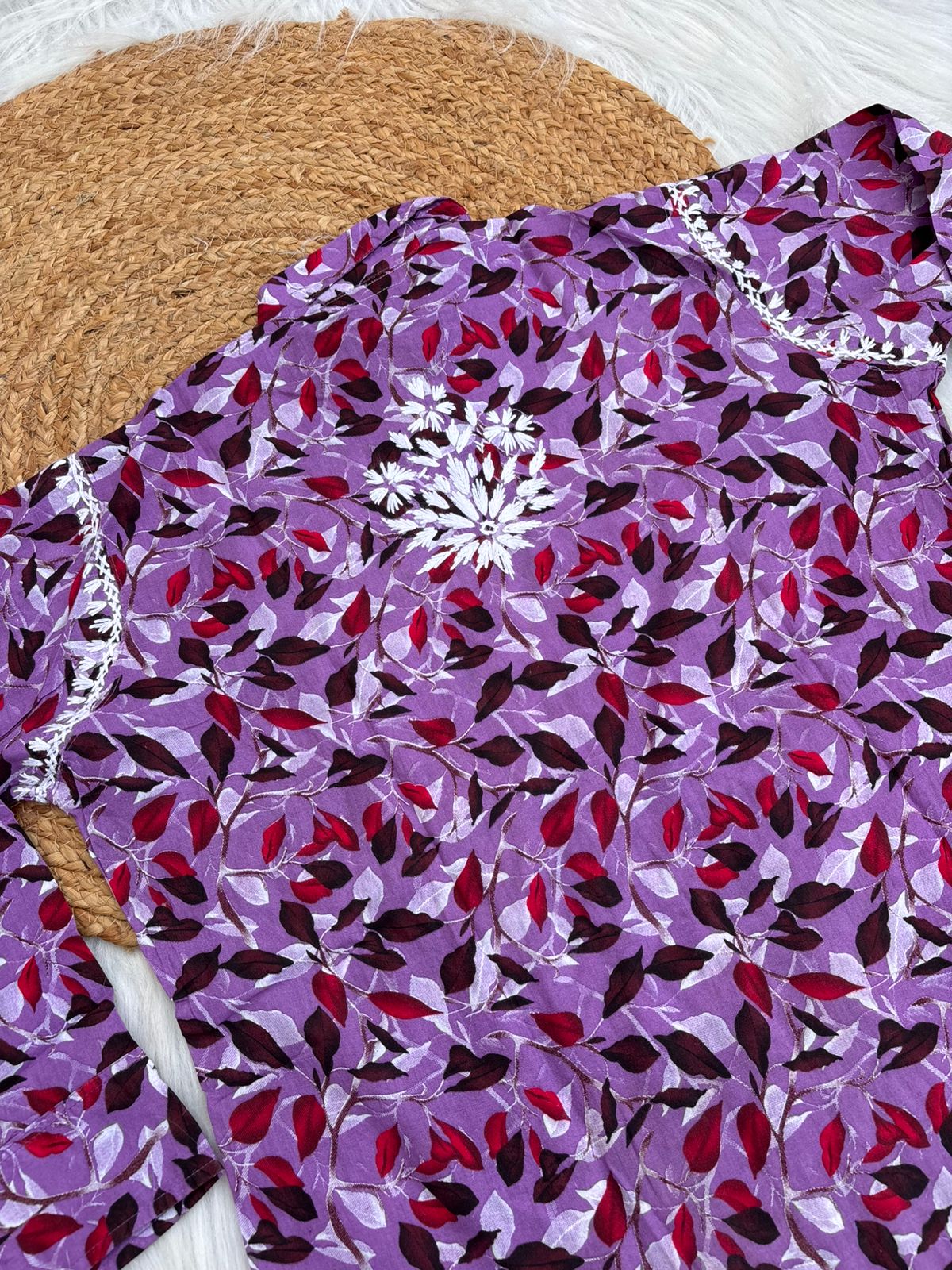 Mulmul Cotton Lucknowi Chikankari Coord Set - Lavender Colour