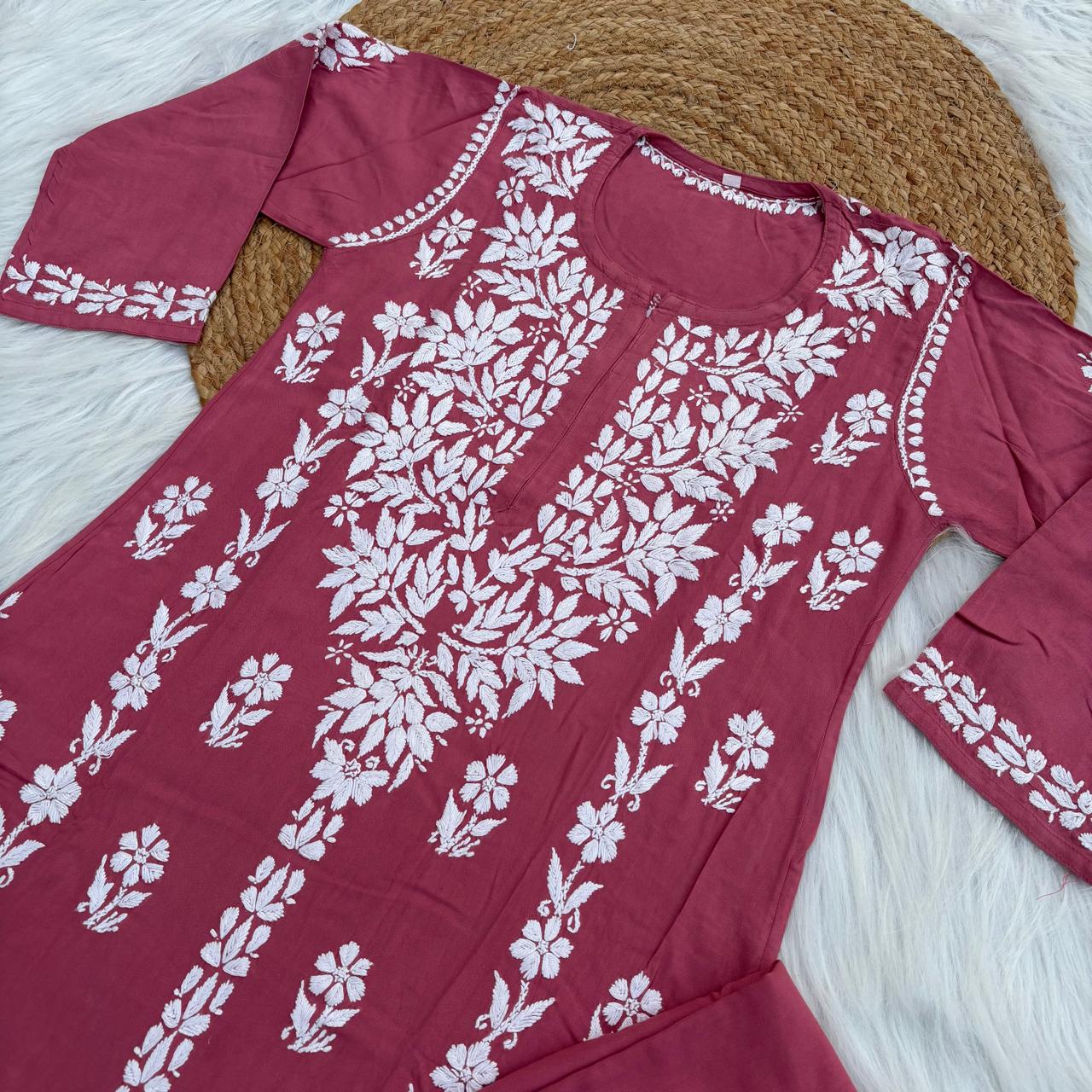 Samara Rayon Handwork Chikankari Kurti Plazo Set - Gazri Colour
