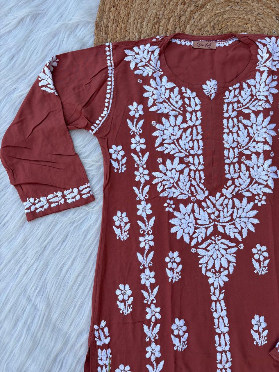 Samara Rayon Handwork Chikankari Kurti Plazo Set - Rush  Colour
