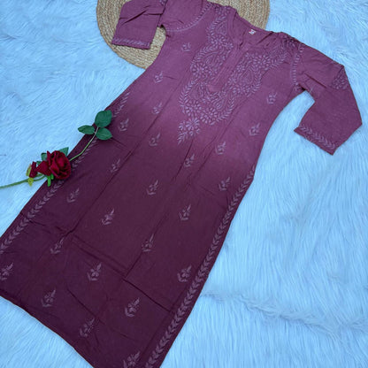 Tamanna Ombre Shaded Dobby Cotton Chikankari Kurti - Brown Colour