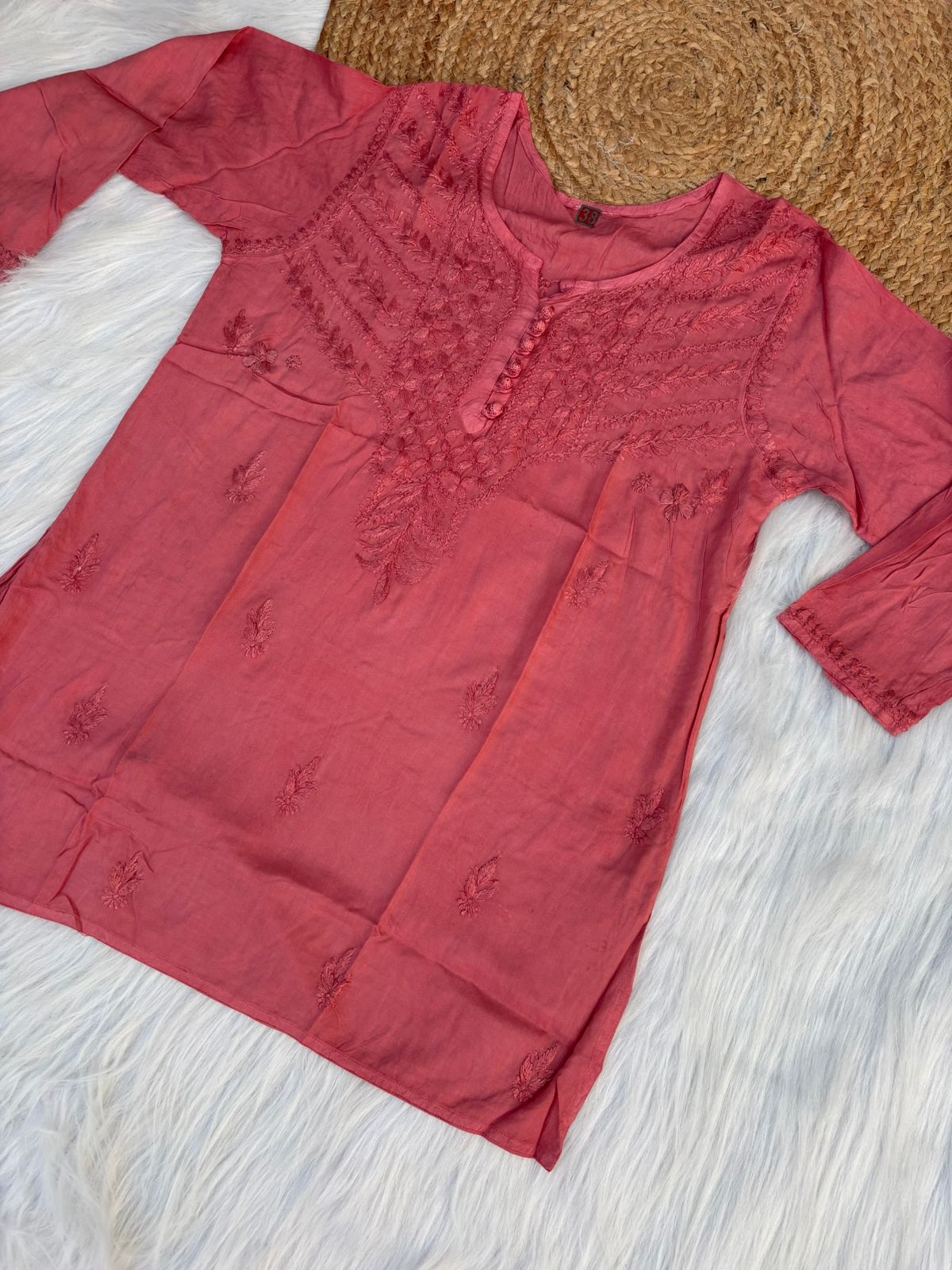 Zimal Dyeable Soft Rayon Chikankari Short Kurti - Gazri Colour