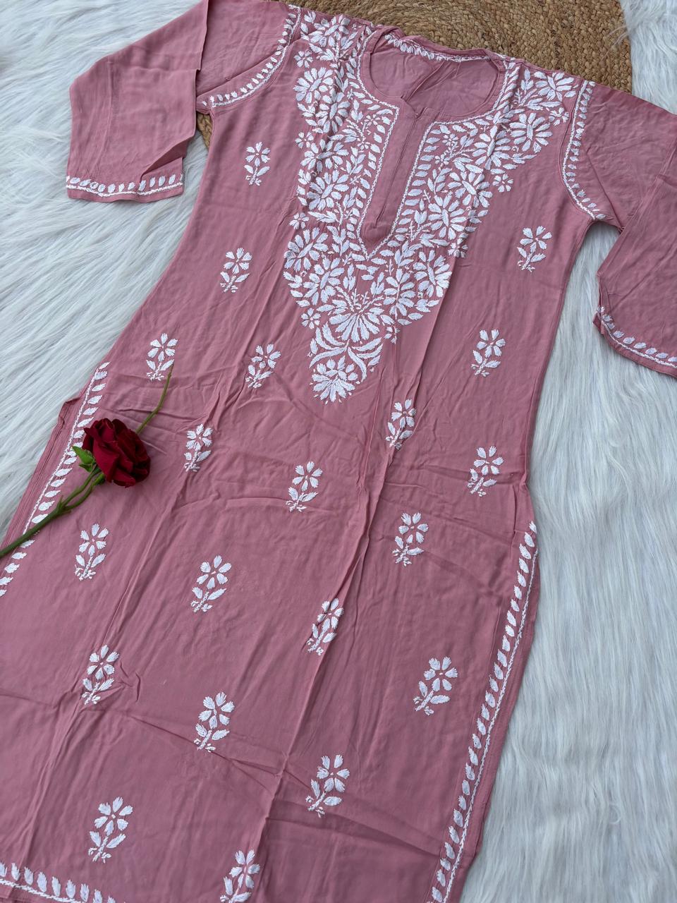 Hiba Soft Rayon Handwork Chikankari Kurti - Peach Colour