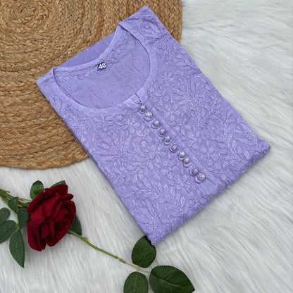 Farah Ombre Shaded Dobby Cotton Chikankari Kurti - Purple colour