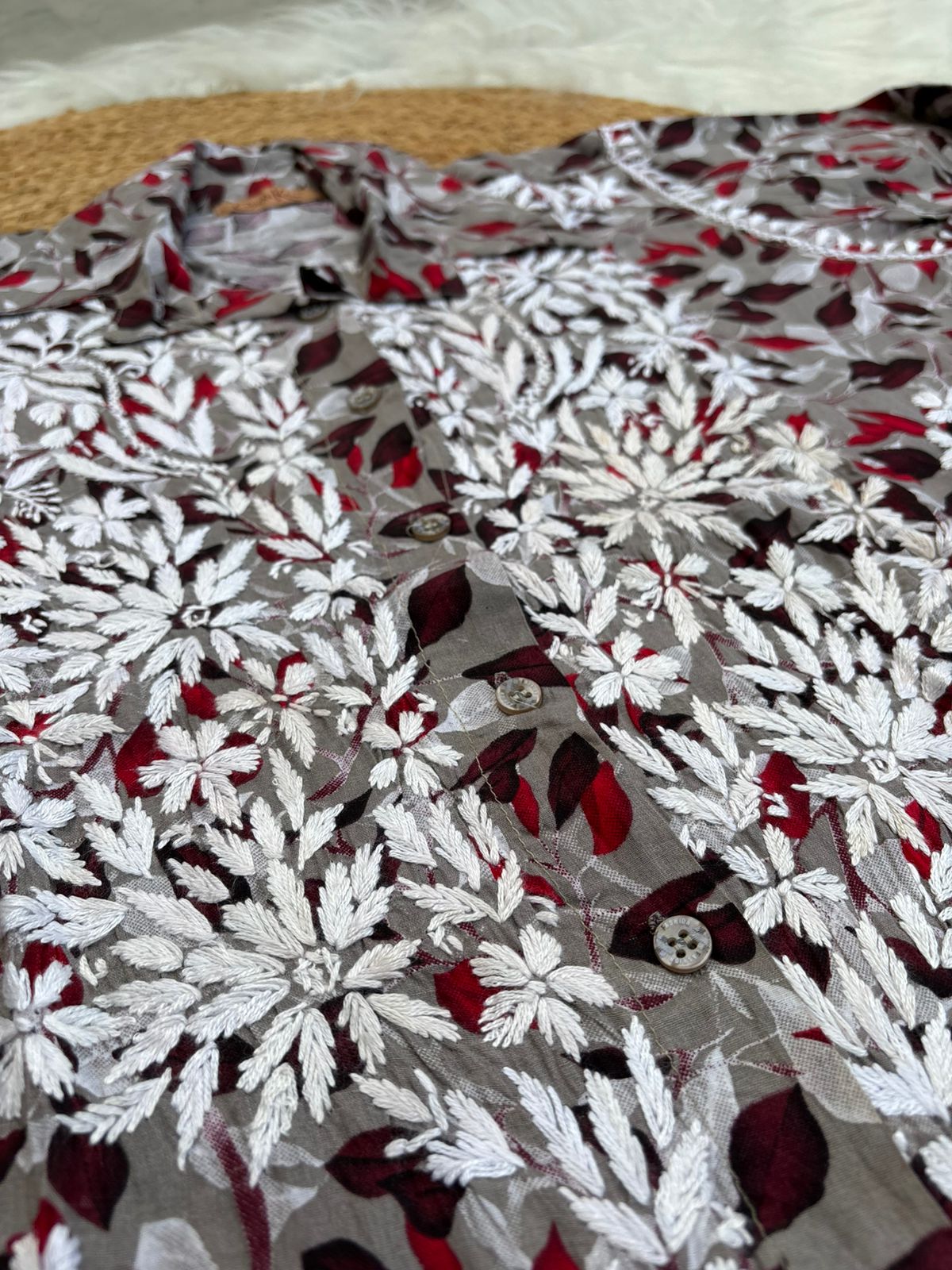 Mulmul Cotton Lucknowi Chikankari Coord Set - Cream Colour