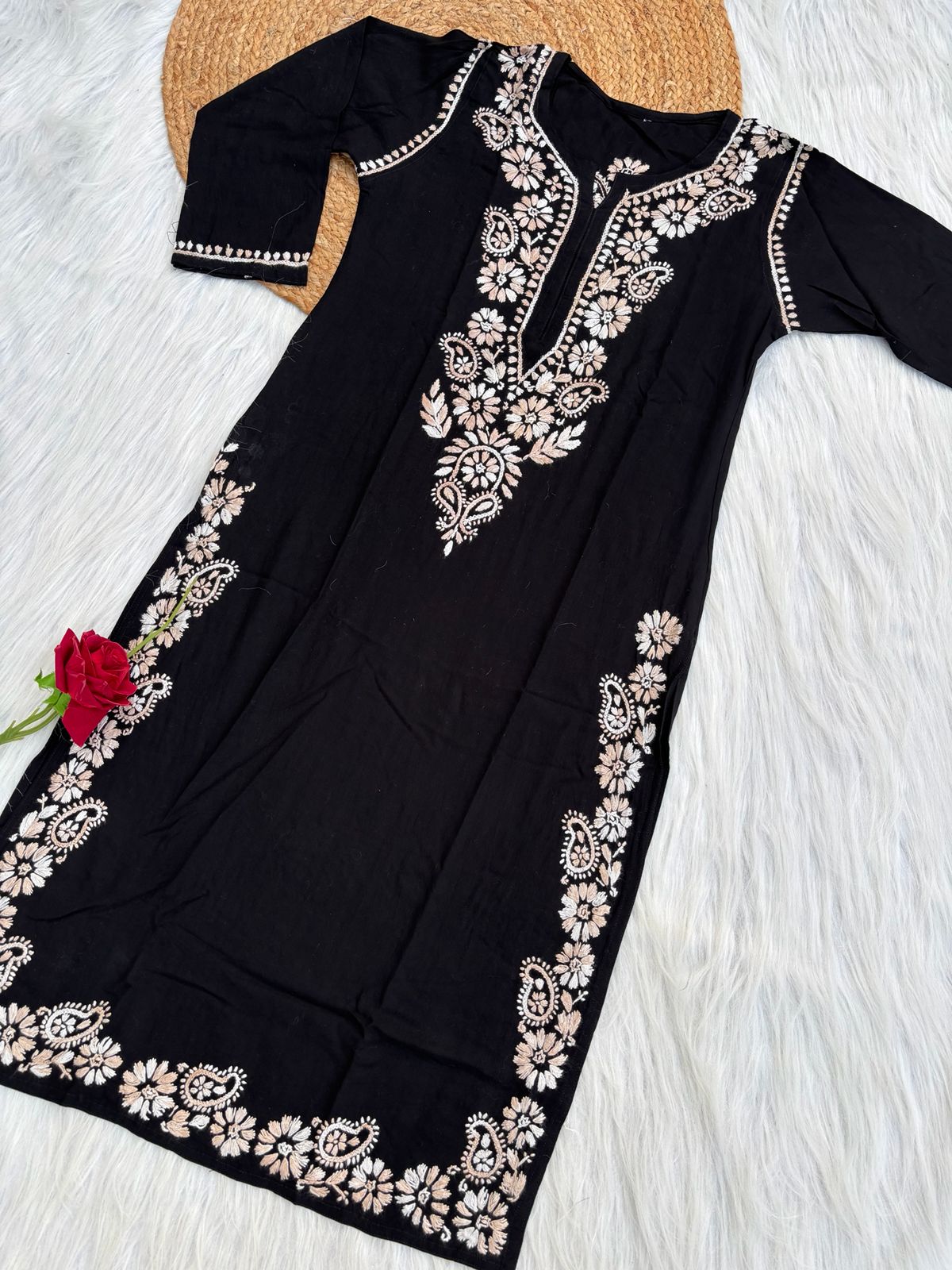 Ghada Soft Rayon Lucknowi Handwork Chikankari Kurti - Cream Colour