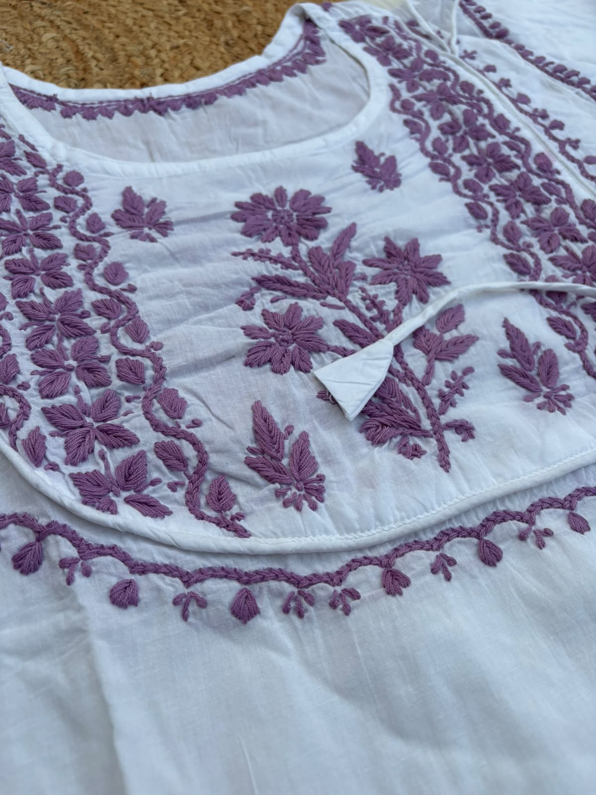 Heer Plus Size Cotton Handwork Chikankari Kurti Set - White Purple