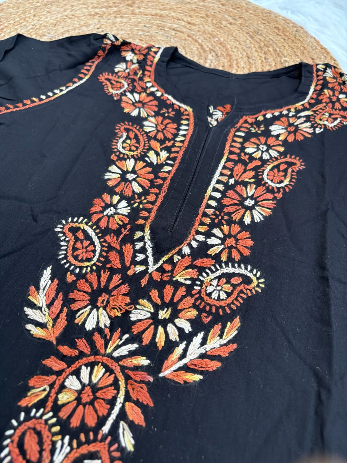 Ghada Soft Rayon Lucknowi Handwork Chikankari Kurti -Rust Colour