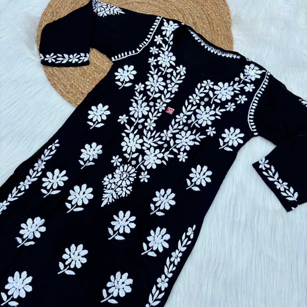 Avneet Kaur Inspired Modal Chikankari Kurti - Black colour