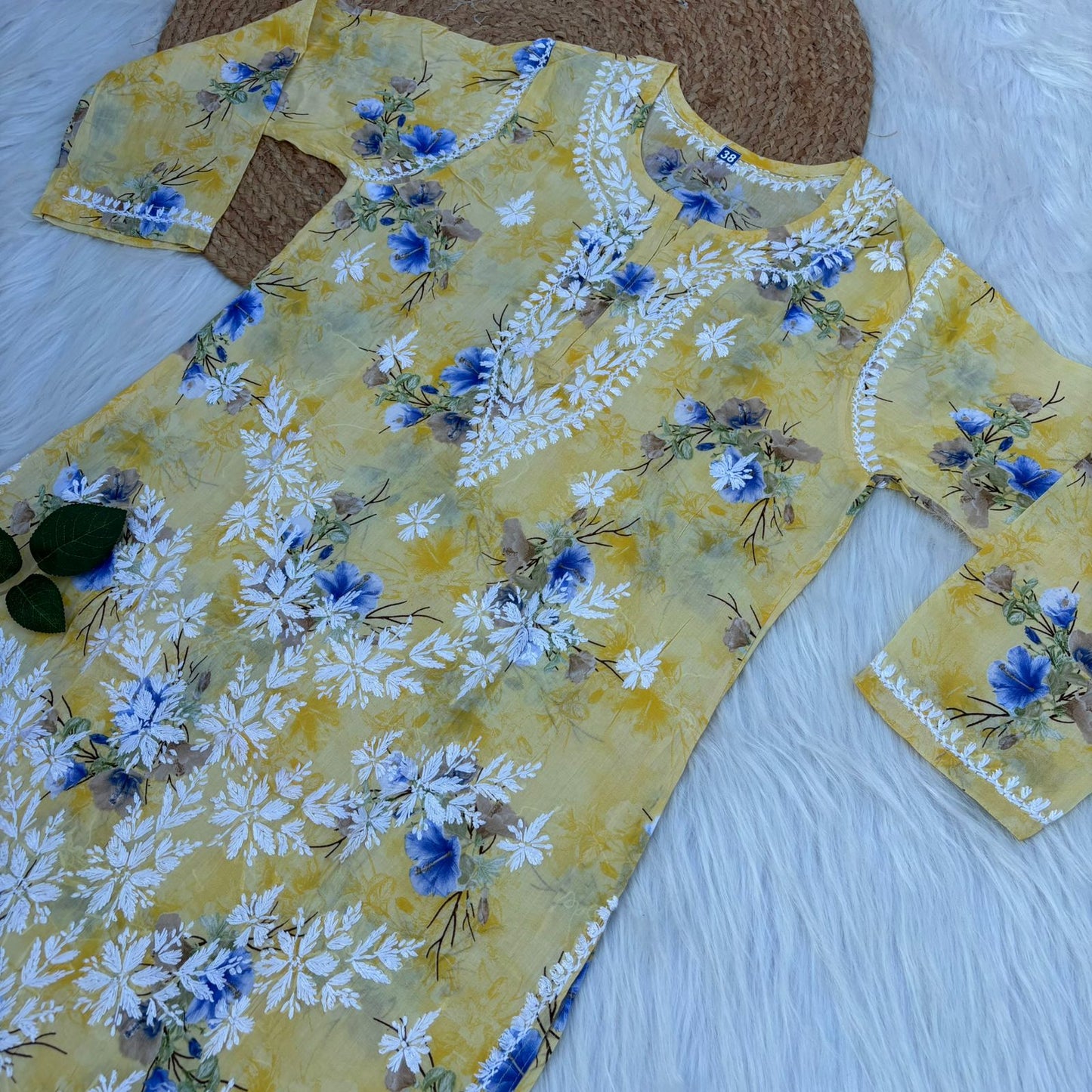 Rasha Pure Mulmul Chikankari Kurti - Yellow Colour