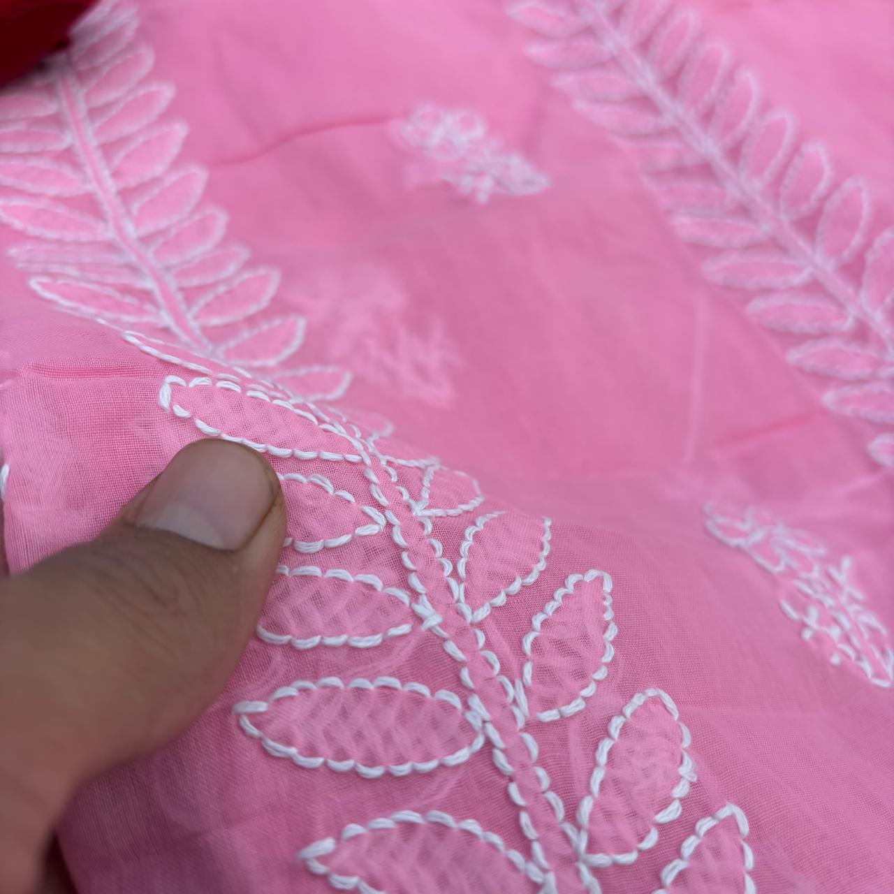 Madhuri Voile Cotton Chikankari Unstitched 3 pc set - Pink Colour