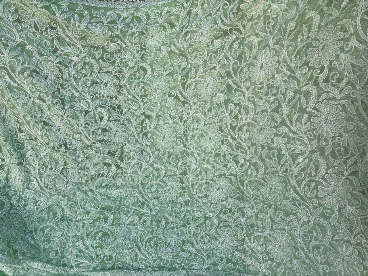 Shehnaz Georgette Full Jaal Saree with Unstitched blouse - Green Colour