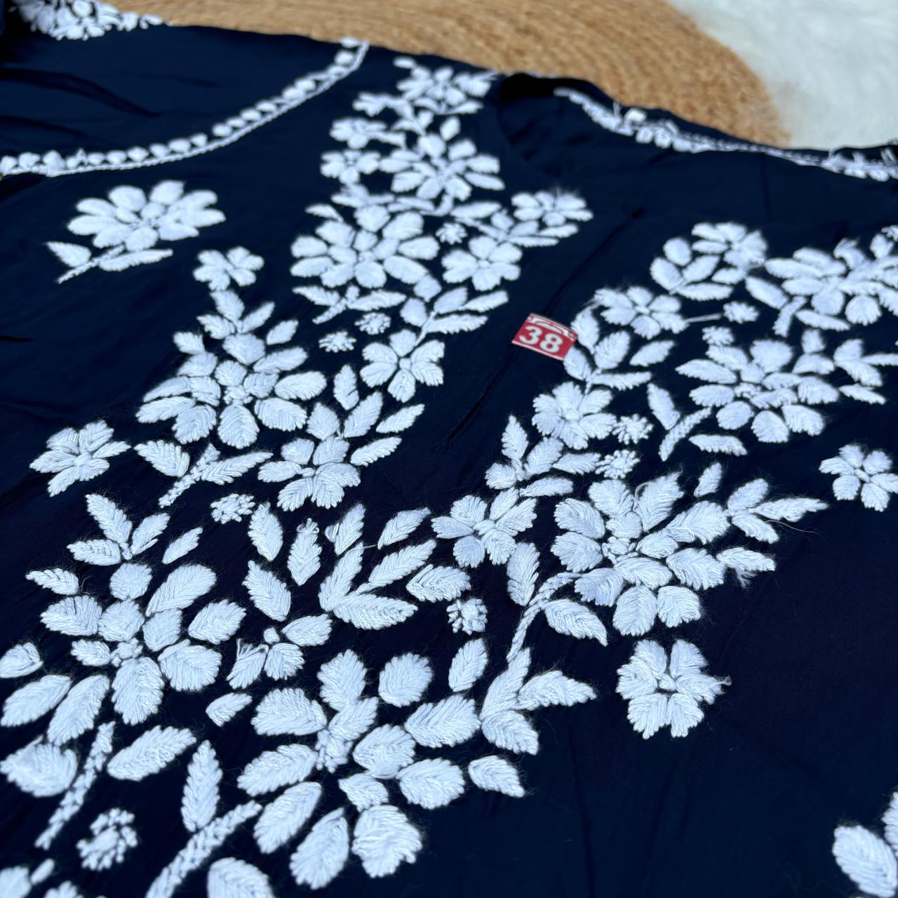 Avneet Kaur Inspired Modal Chikankari Kurti - Navy Blue colour