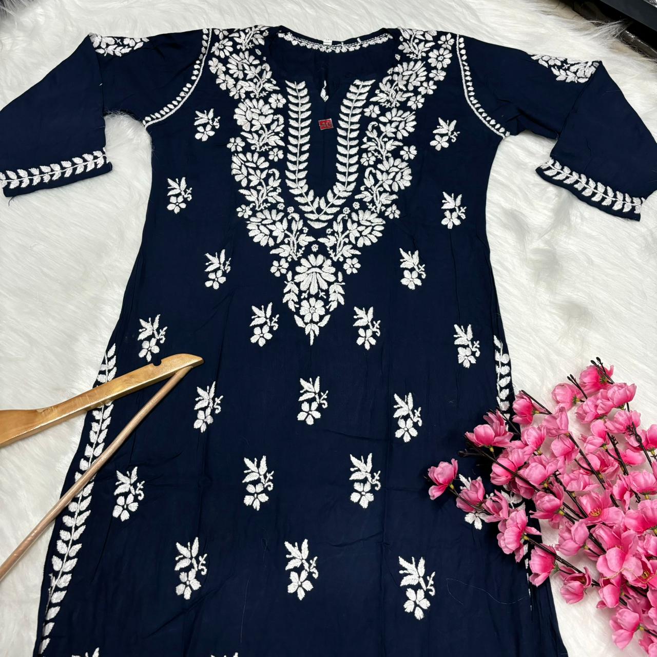 Avneet Kaur Inspired Modal Chikankari Kurti - Navy Blue colour