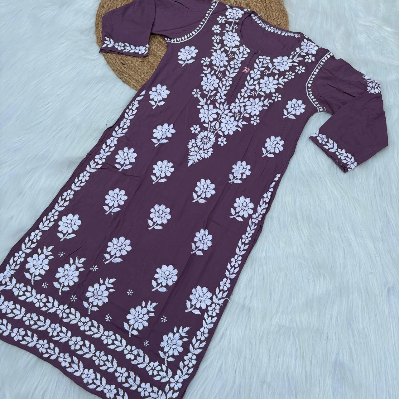 Avneet Kaur Inspired Modal Chikankari Kurti - Mauve colour