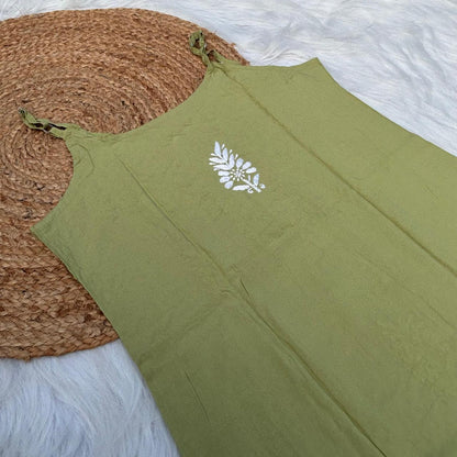 Safa Rayon Chikankari Noodle Strap Short Kurti - Pista colour (Length - 38")