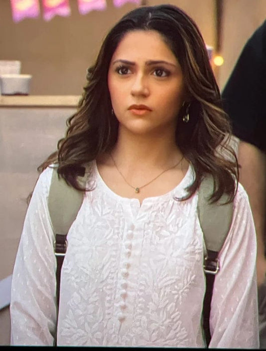 Vani Dobby Cotton Chikankari Kurti - White Colour | Aneet Padda's Saiyaara Movie White Kurti