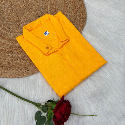 Ayaan Mens Cotton Chikankari Kurta -Yellow colour
