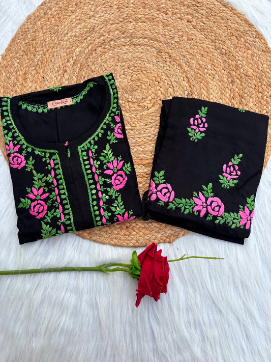Sabah Rayon Handwork Chikankari Kurti Set - Pink Colour