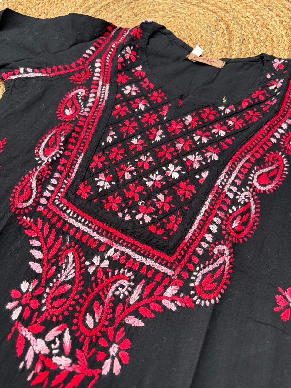 Maryam Handwork Cotton Lucknowi Chikankari Kurti - Red Colour