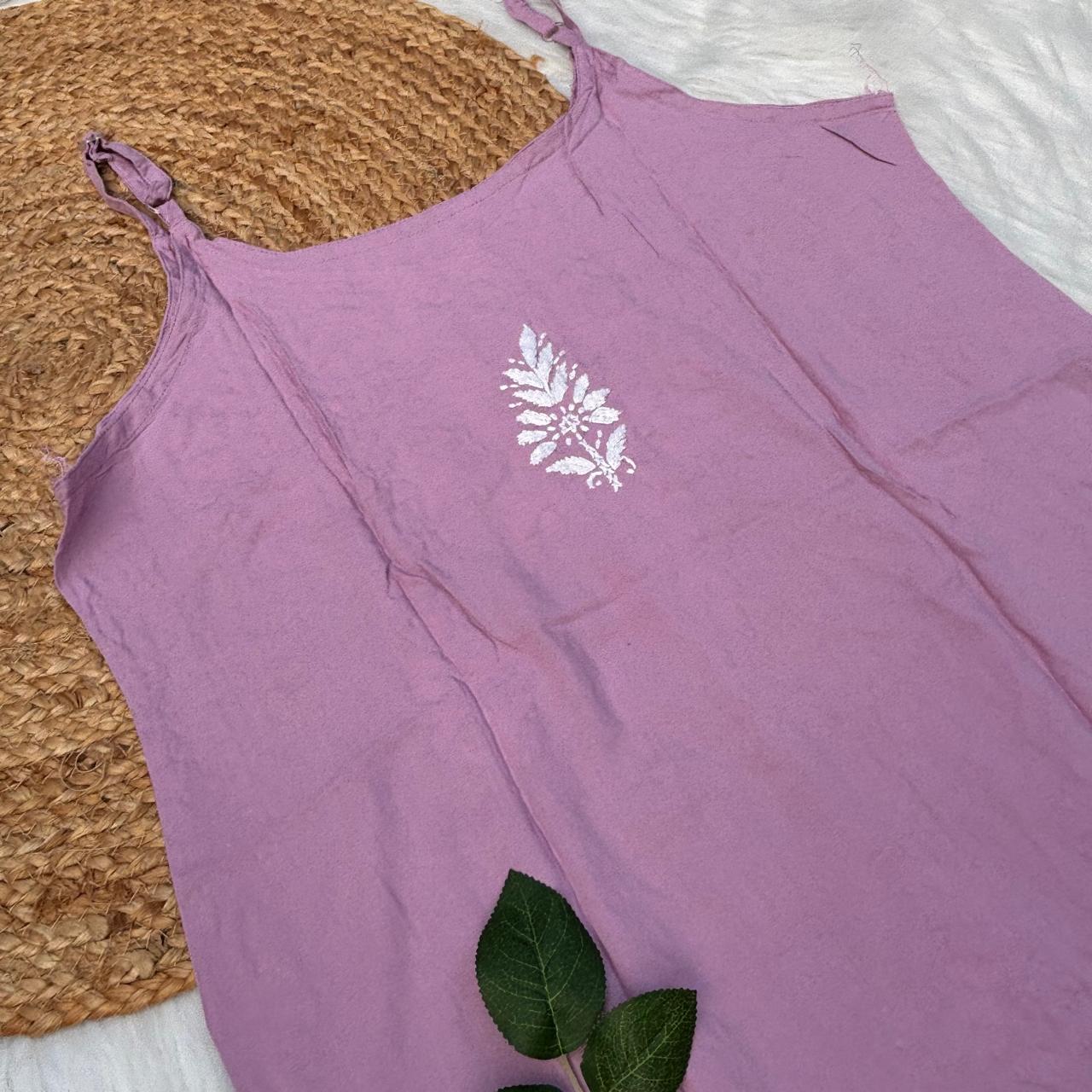 Safa Rayon Chikankari Noodle Strap Short Kurti -  Mauve colour (Length - 38")