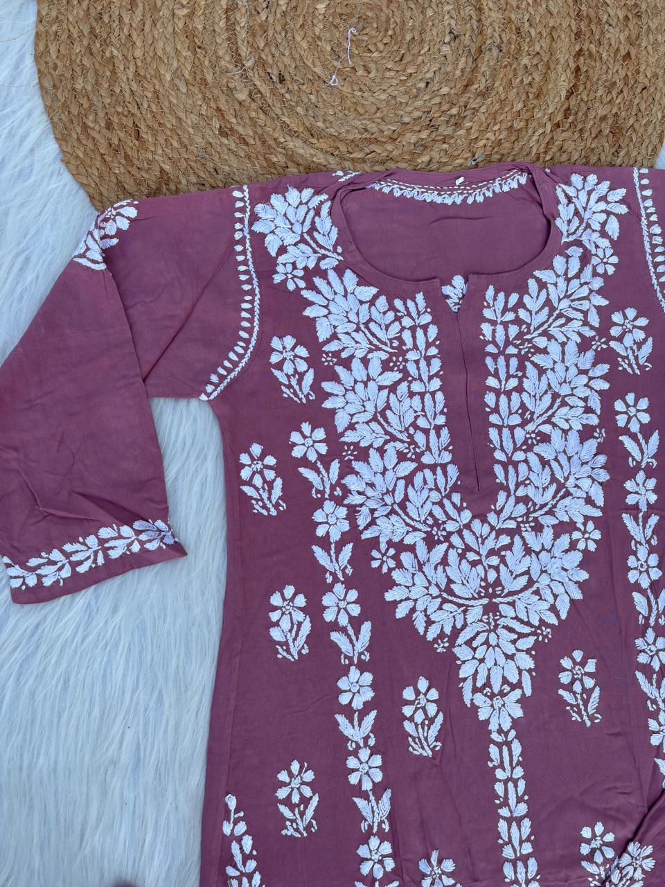 Samara Rayon Handwork Chikankari Kurti Plazo Set - Blush Colour