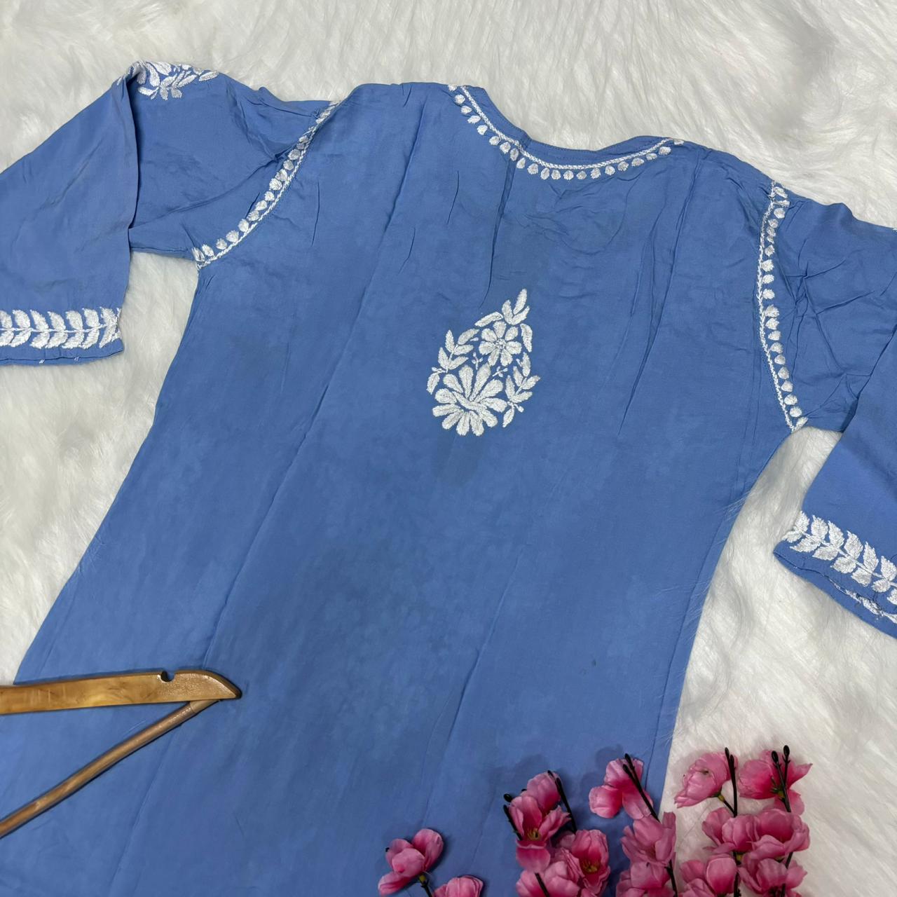 Avneet Kaur Inspired Modal Chikankari Kurti - Sky Blue  colour