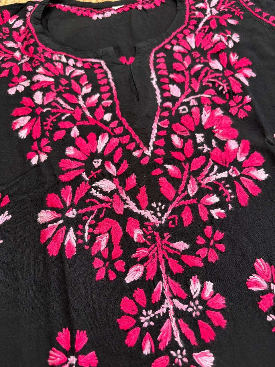 Mahek Soft Rayon Handwork Chikankari Short Kurti- Pink Colour