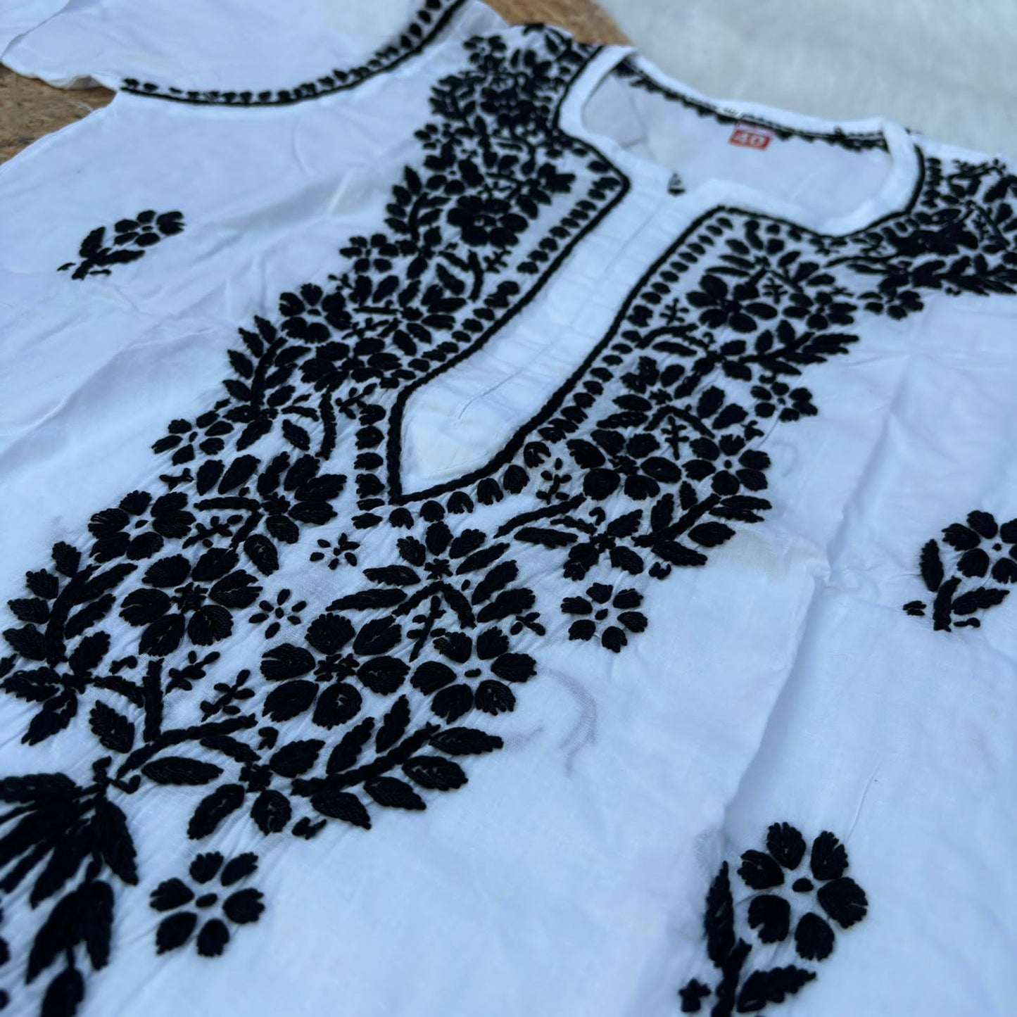 Shazana Pure Cotton Chikankari Kurti - White Black Color