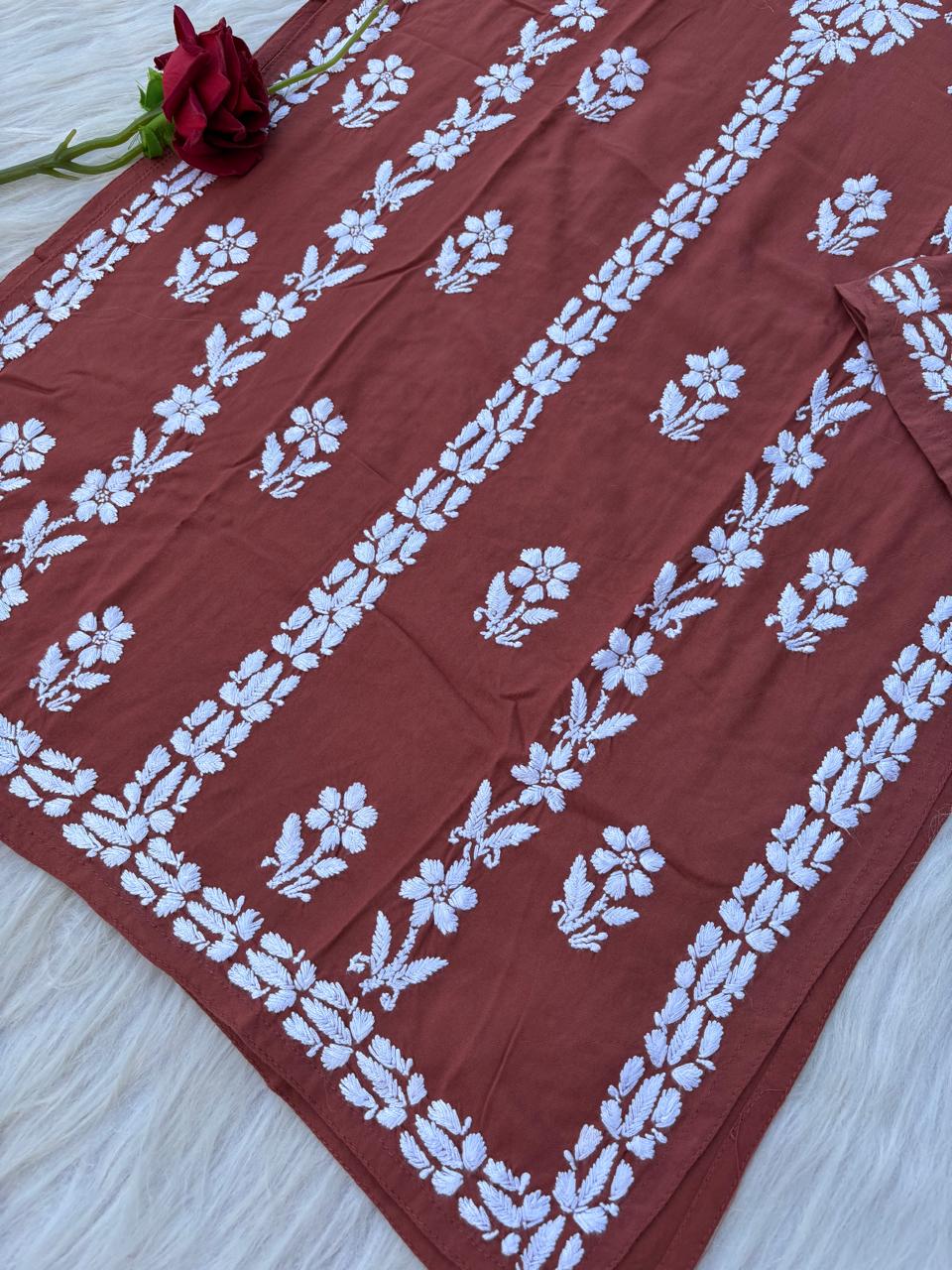 Samara Rayon Handwork Chikankari Kurti Plazo Set - Rush  Colour