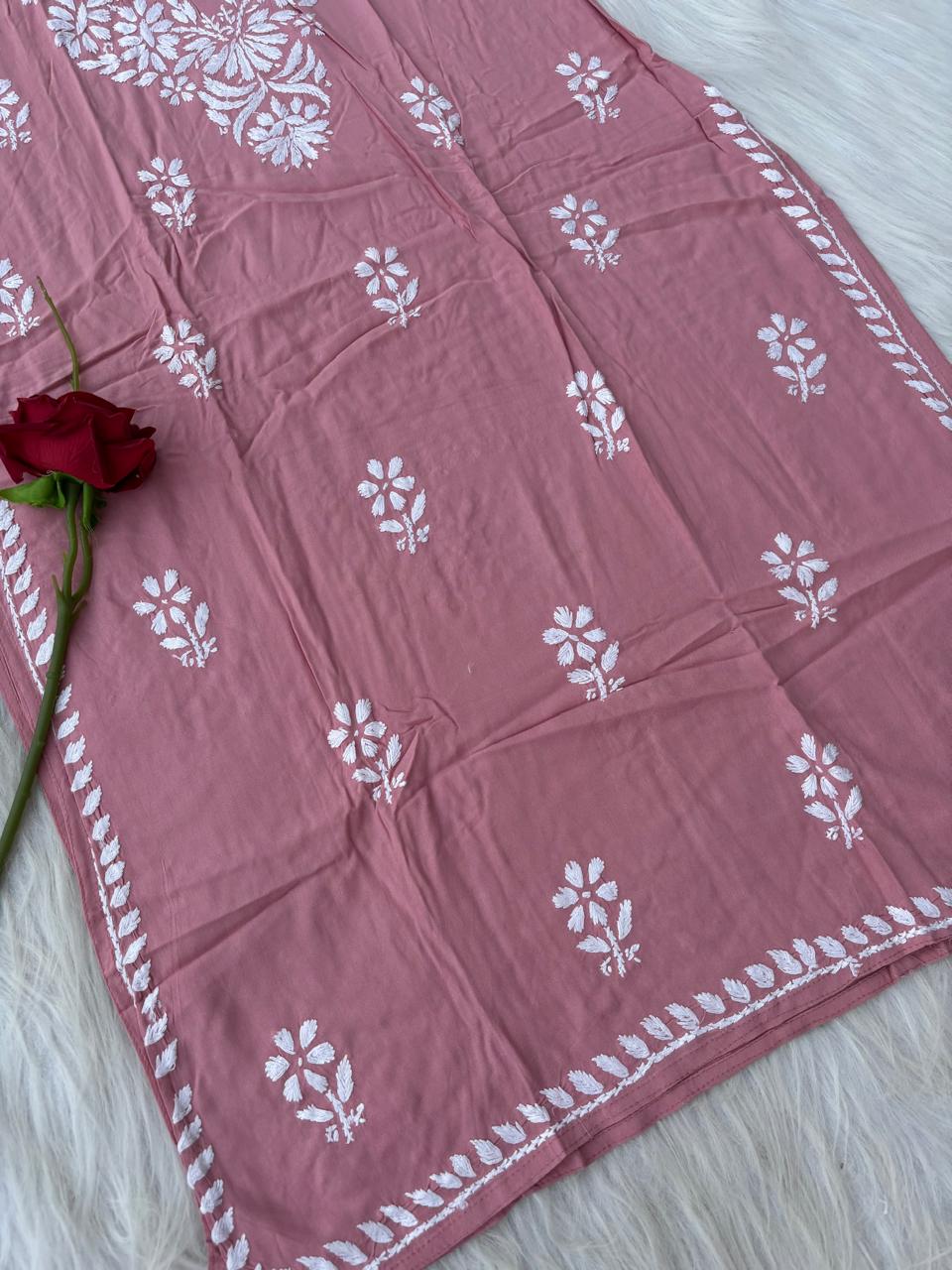 Hiba Soft Rayon Handwork Chikankari Kurti - Peach Colour