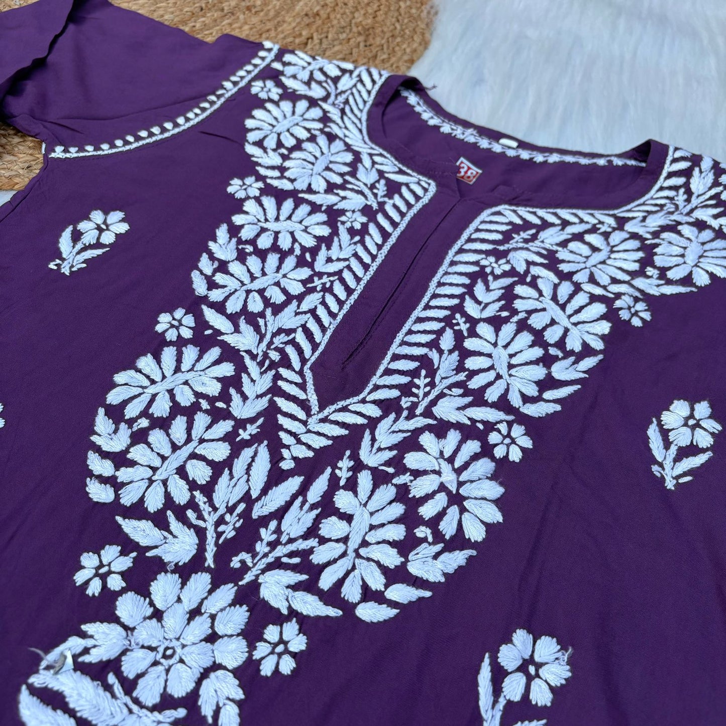 Hiba Soft Rayon Chikankari Kurti - Violet Colour