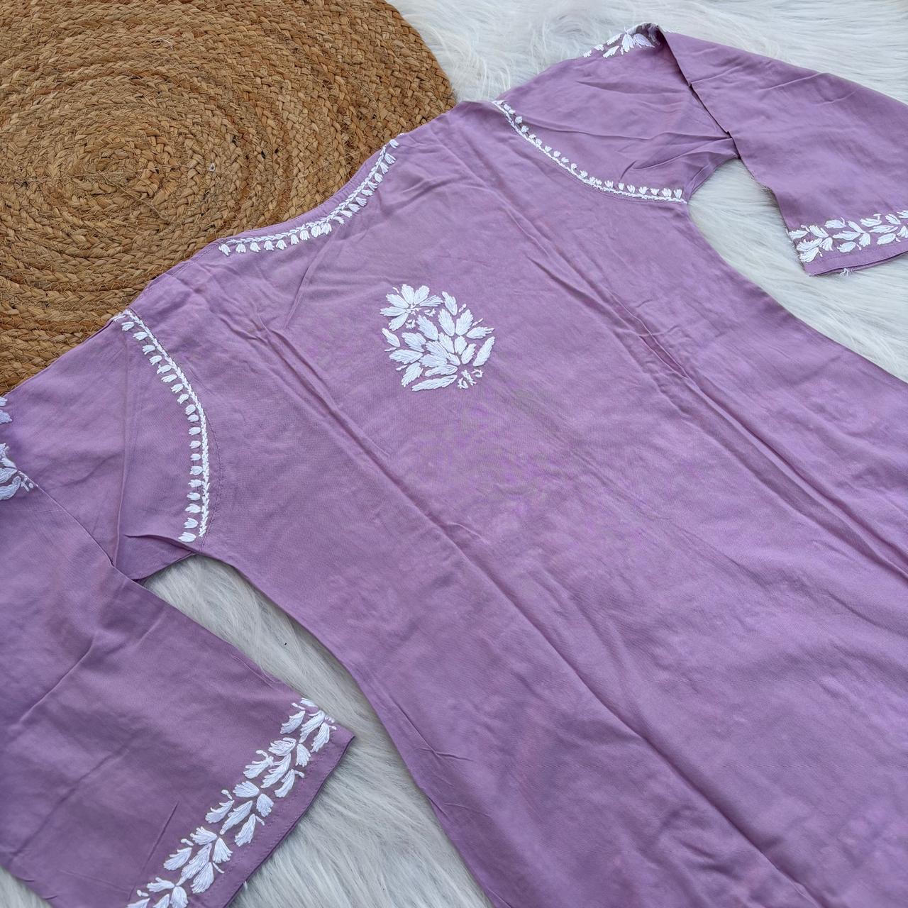 Samara Rayon Handwork Chikankari Kurti Plazo Set - Mauve Colour