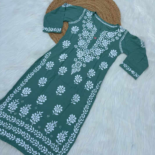 Avneet Kaur Inspired Modal Chikankari Kurti - Pista colour