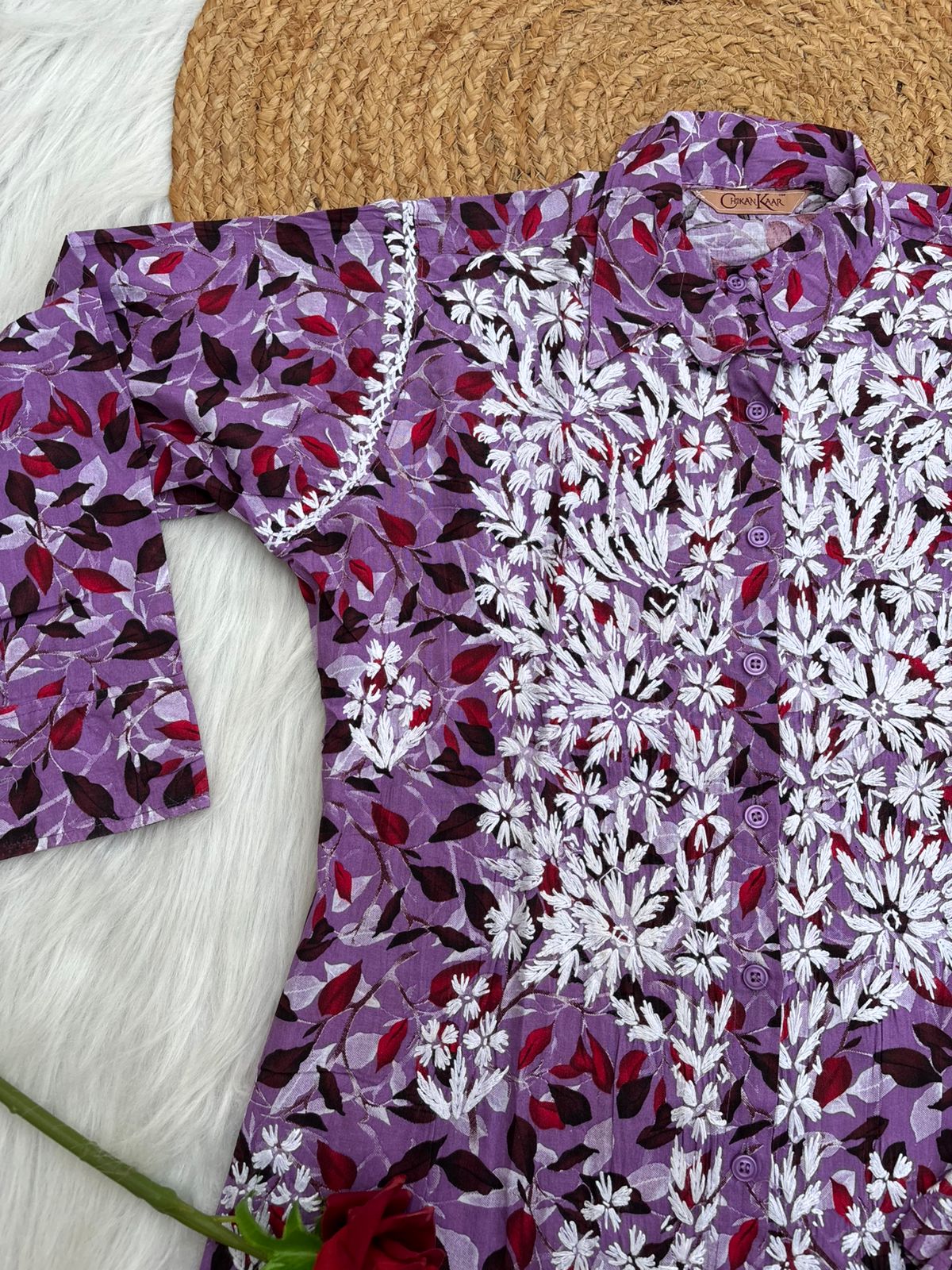 Mulmul Cotton Lucknowi Chikankari Coord Set - Lavender Colour
